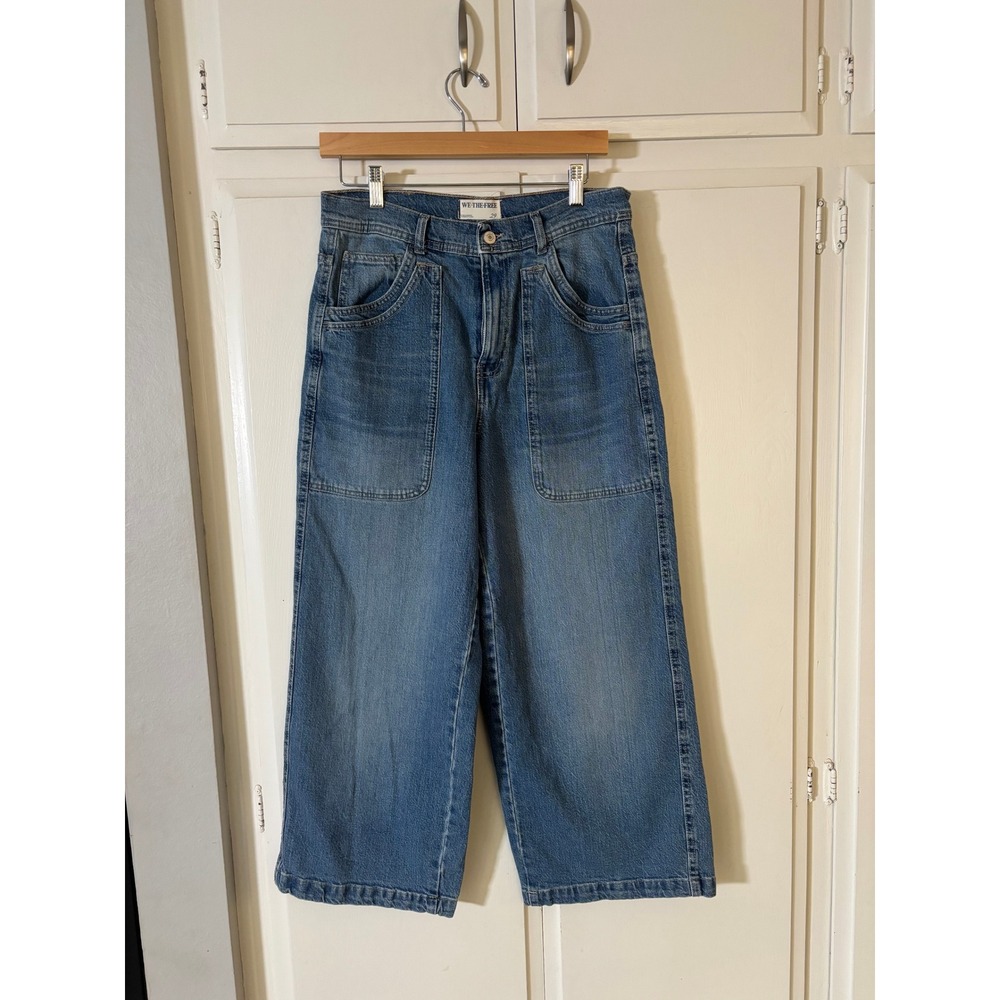 We The Free Free People Wide Leg Utility Jeans Medium Wash Blue Denim 29